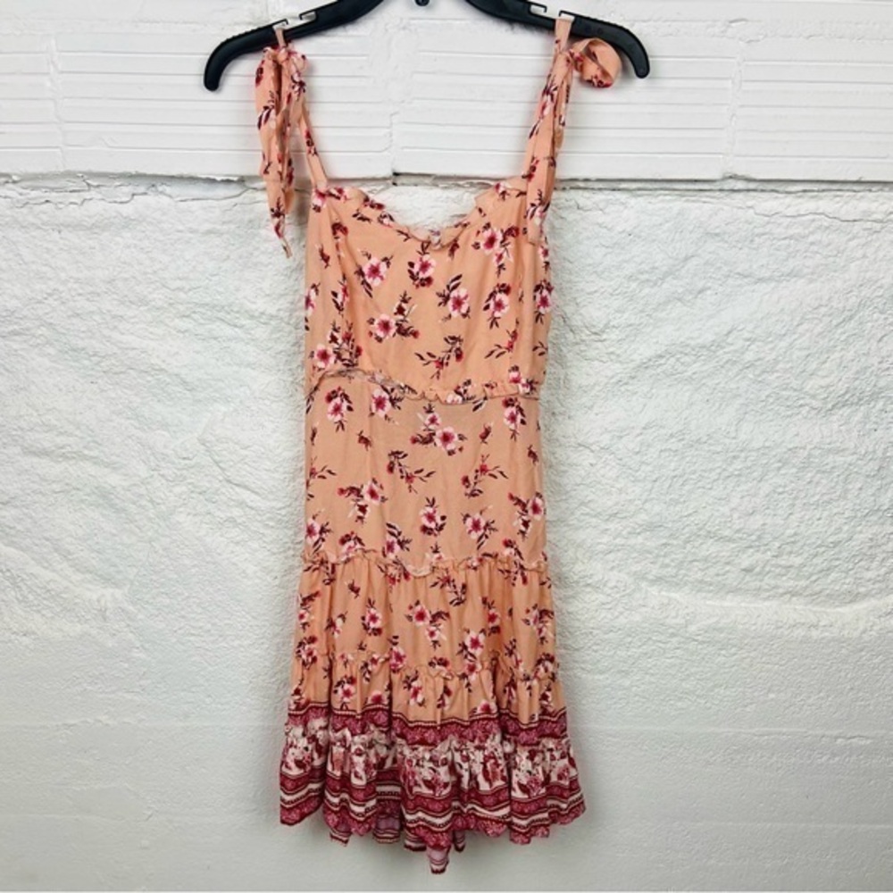 NWOT RUE 21 peach floral ruffle open back mini summer dress size small